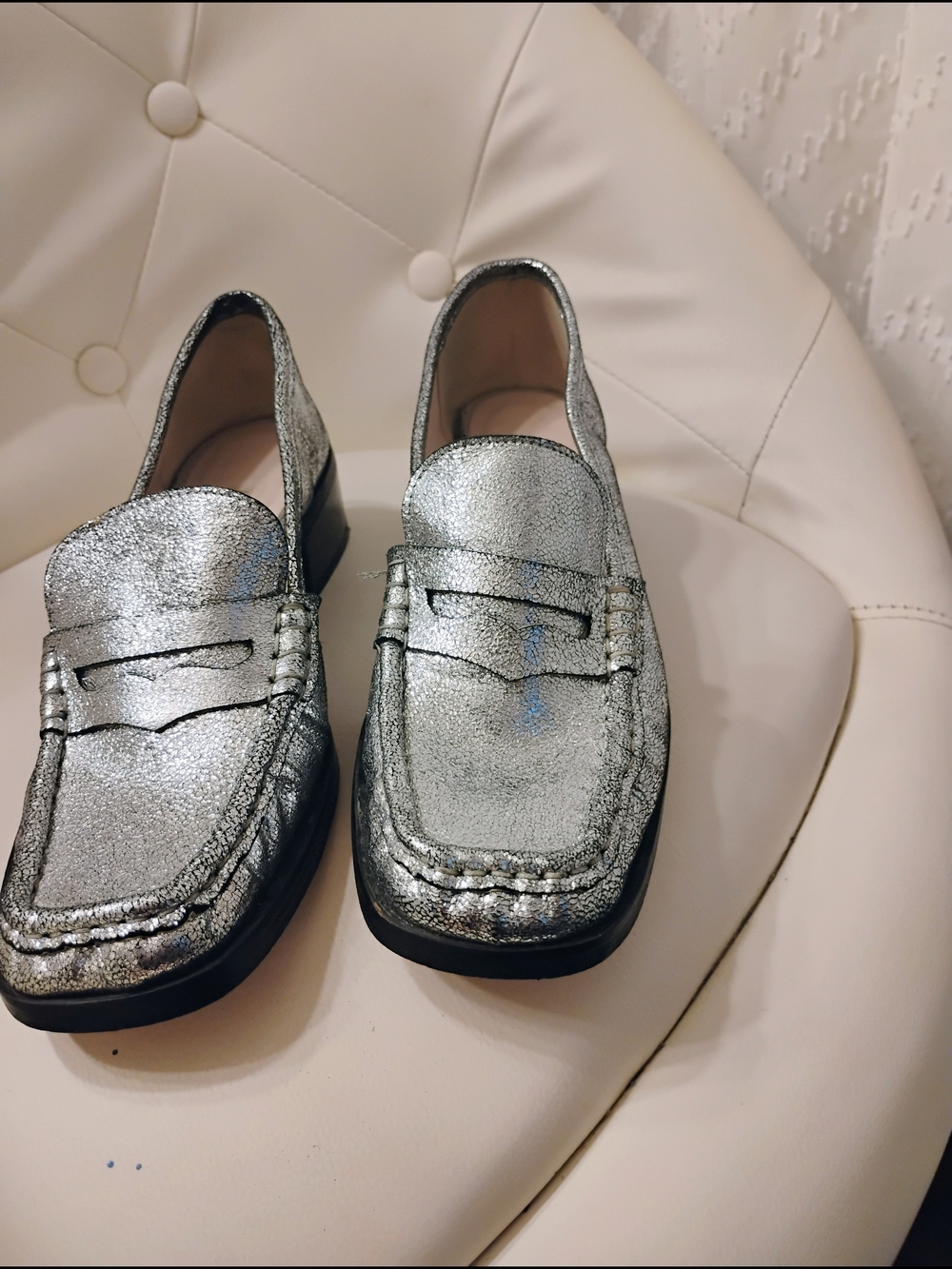 Zara Silver Metallic Penny Loafers - Picture 3 of 6